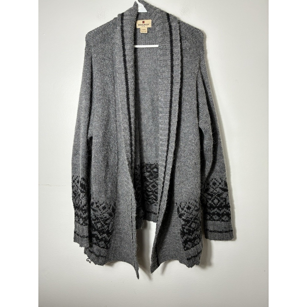 Vintage Woolrich Cardigan Women's Large Grey Wool Blend Old Money Missing Belt